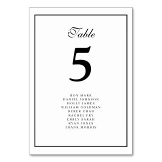 black and white wedding table number seating chart