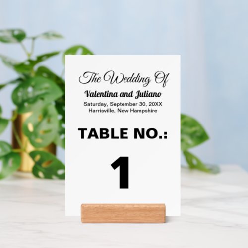 Black and White Wedding Table Number With Holder