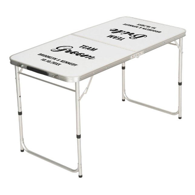 Black And White Wedding Team Bride Groom Couple Beer Pong Table (Angled)