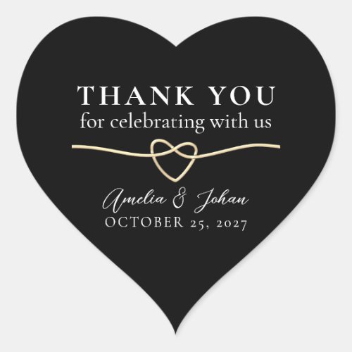 Black and White Wedding Thank You Heart Sticker
