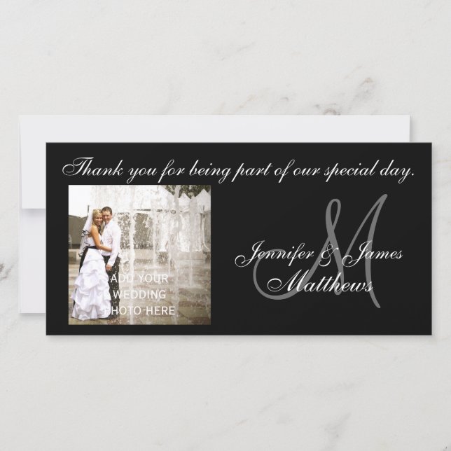Black and White Wedding Thank You Monogram Cards (Front)