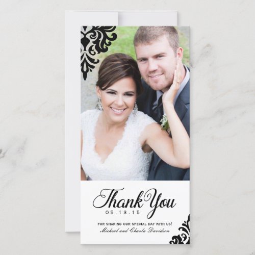 Black and White Wedding Thank You Photo Card 4x8