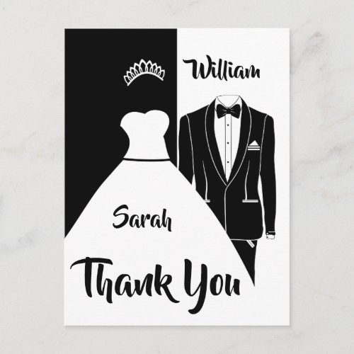 Black and white wedding thank you postcard