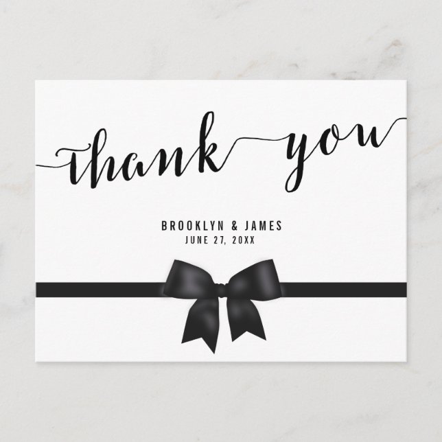 Black And White Wedding Thank You Postcards Bow (Front)