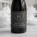 Black and White Wedding Thank You Wine Label<br><div class="desc">Add a short thank you message for your beautiful bridesmaids. There's space for the Happy Couple's initials in the chalk heart and their wedding date. Works for any beautiful member of your bridal party</div>