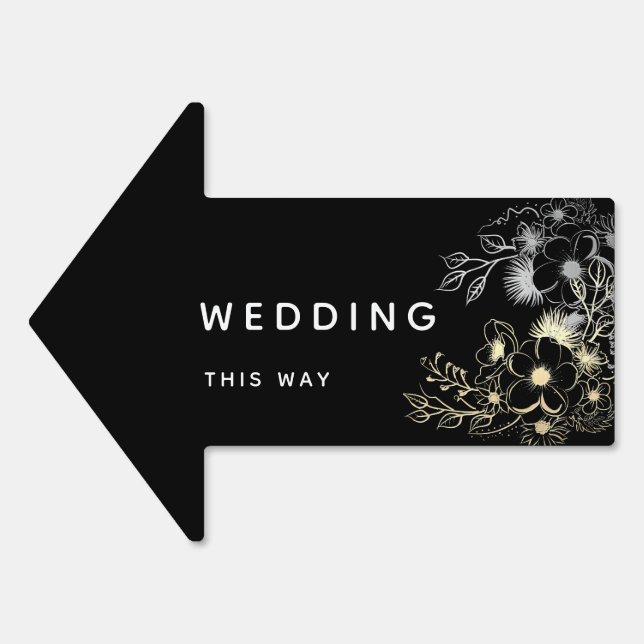 Black and White Wedding This Way Arrow Sign (Front)