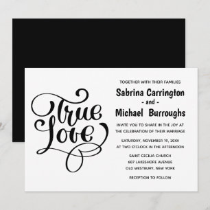 Black And White Wedding True Love Typography Invitation