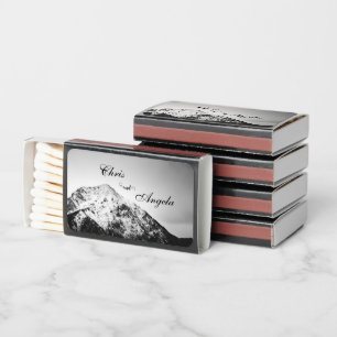 Black and white wedding under the mountains matchboxes