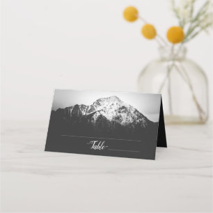 Black and white wedding under the mountains place card