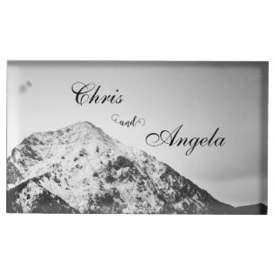 Black and white wedding under the mountains place card holder