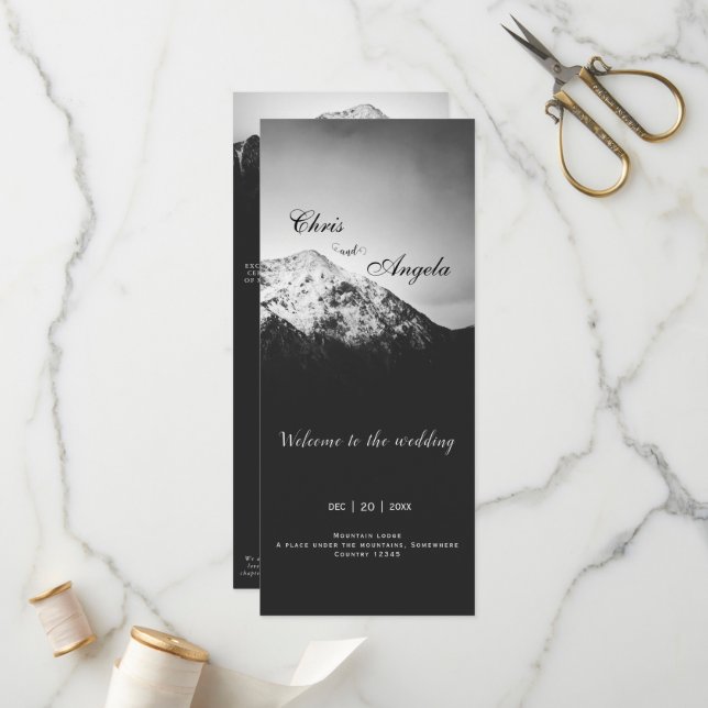 Black and white wedding under the mountains program (Front/Back In Situ)
