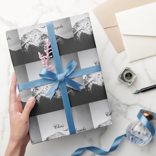 Black and white wedding under the mountains wrapping paper (Gifting)