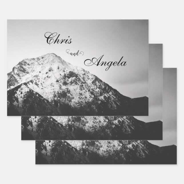 Black and white wedding under the mountains wrapping paper sheets (Set)