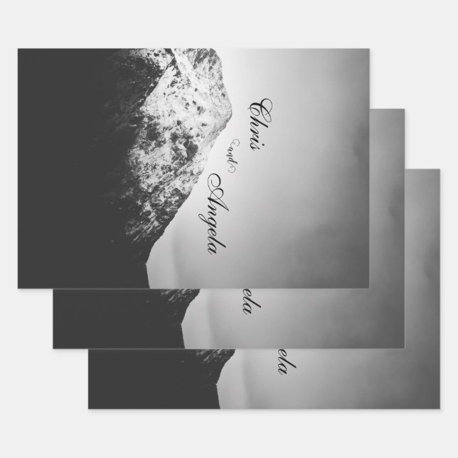 Black and white wedding under the mountains wrapping paper sheets (Set)
