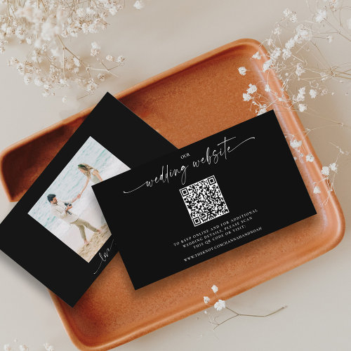 Black and White Wedding Website QR Code Photo Enclosure Card