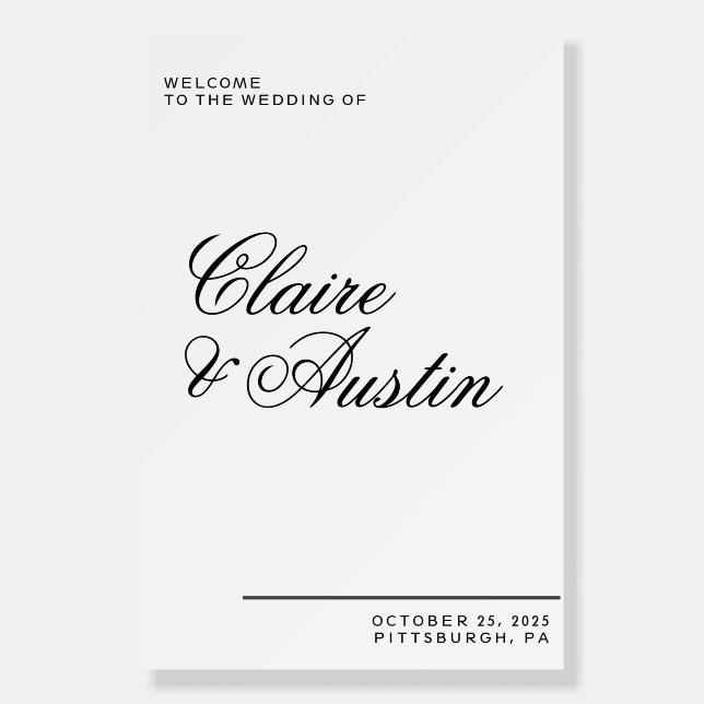 Black and White Wedding Welcome Sign (Front)