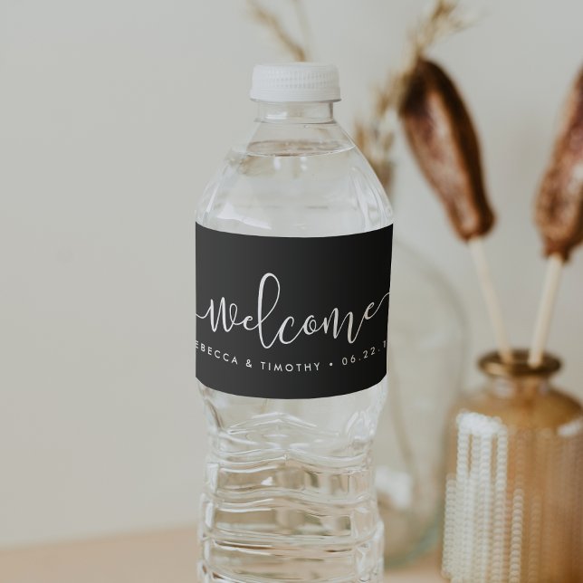 Black and White Wedding Welcome Water Bottle Label (Creator Uploaded)