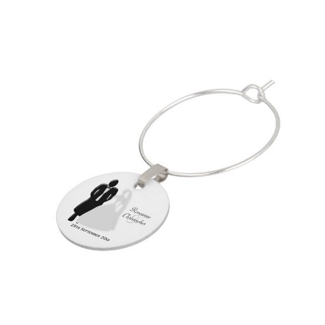 Black And White Wedding Wine Charm (Side)
