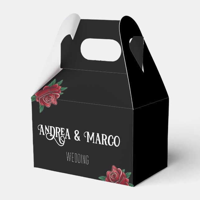 Black And White Wedding With Tattoos, Rose Tattoo Favor Boxes (Front Side)