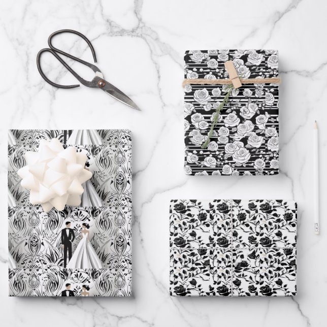 Black and white wedding wrapping paper (Front)
