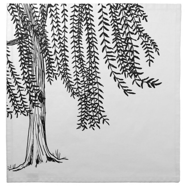 Black and white Weeping Willow Tree Cloth Napkin (Front)