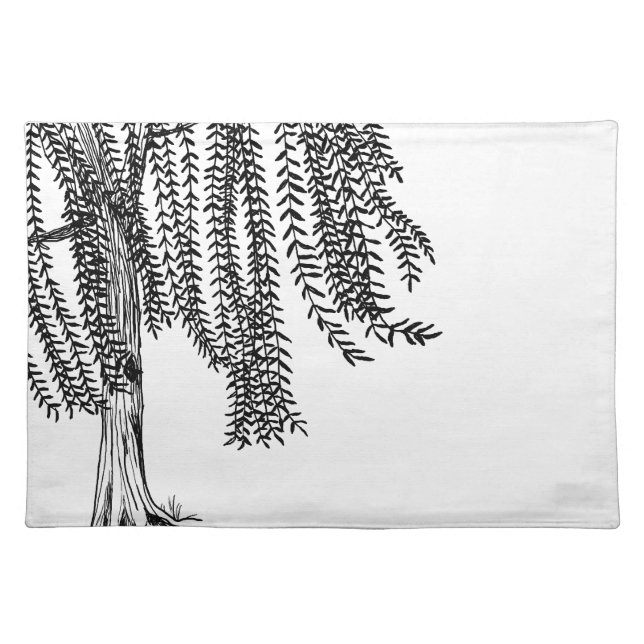 Black and white Weeping Willow Tree Placemat (Front)