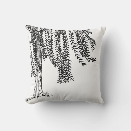Black and white Weeping Willow Tree Throw Pillow