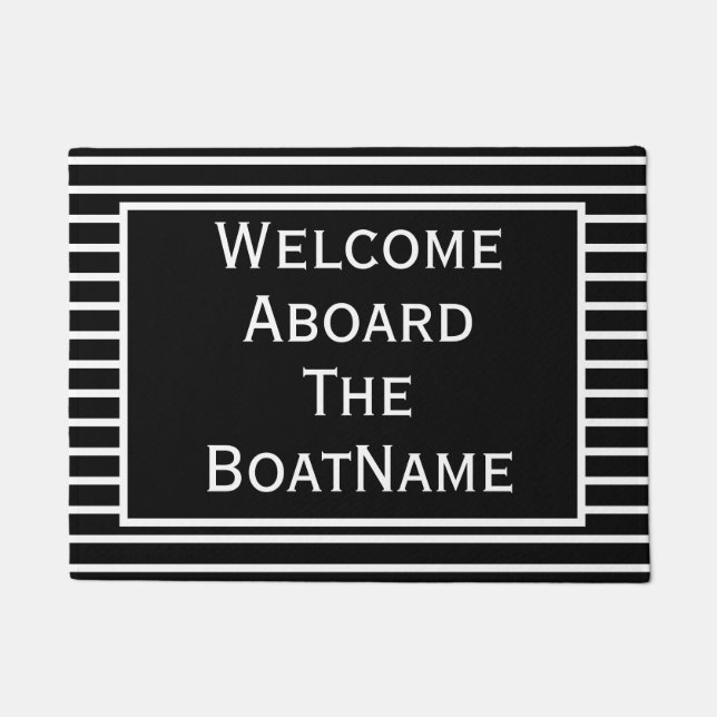 Black and White Welcome Aboard Boat Doormat (Front)