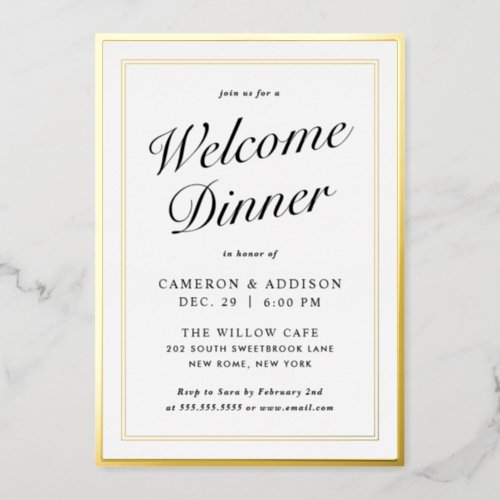 Black and White Welcome Dinner Gold Foil Invite