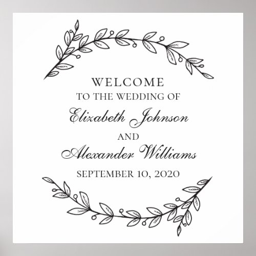 Black and white welcome sign Modern wedding Poster
