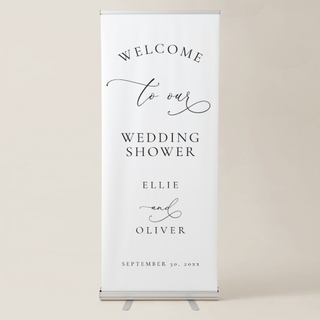 Black and White Welcome to our Wedding Shower Retractable Banner (Front)