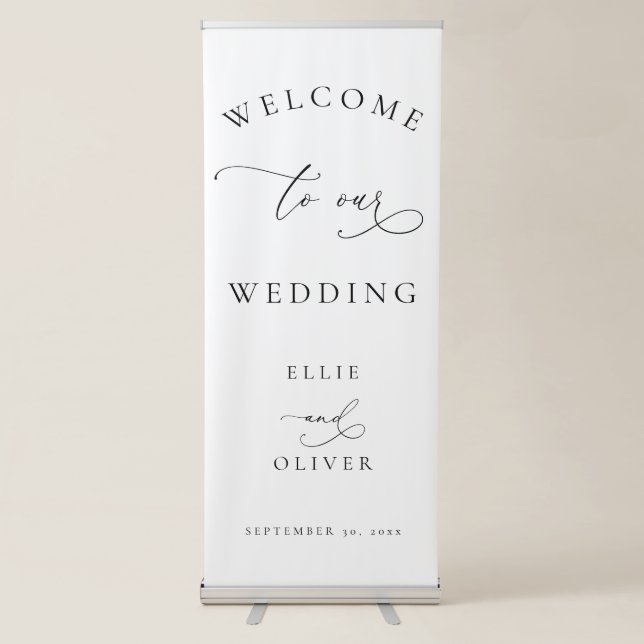 Black and White Welcome to our Wedding V Retractable Banner (Front)