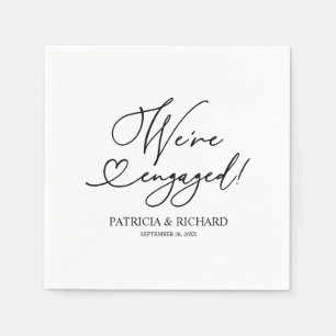 Black And White We're Engaged Engagement Party Napkins