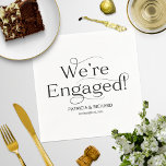 Black And White We're Engaged Engagement Party Napkins<br><div class="desc">Elegant typography,  engagement party napkins. Easy to personalize with your details. Please get in touch with me via chat if you have questions about the artwork or need customization. PLEASE NOTE: For assistance on orders,  shipping,  product information,  etc.,  contact Zazzle Customer Care directly https://help.zazzle.com/hc/en-us/articles/221463567-How-Do-I-Contact-Zazzle-Customer-Support-.</div>