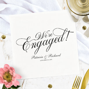 Black And White We're Engaged Engagement Party Napkins