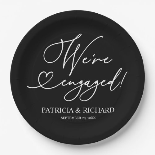 Black And White Were Engaged Engagement Party Pap Paper Plates