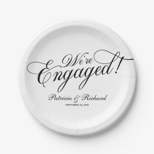 Black And White We're Engaged Engagement Party Paper Plates