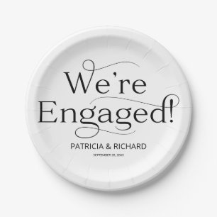 Black And White We're Engaged Engagement Party Paper Plates