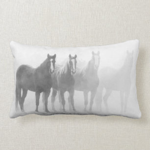 Black and White Western Horses Lumbar Pillow