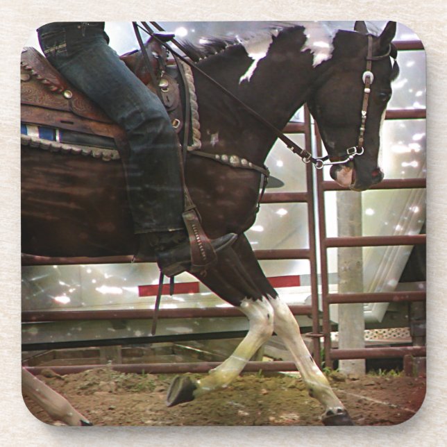 Black and White Western Pinto Grunge Coaster (Front)