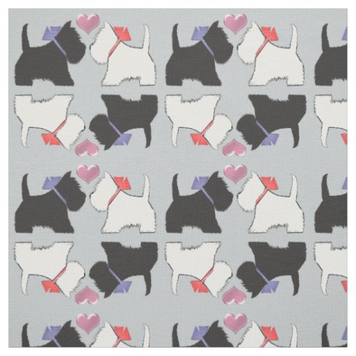 Black and White Westie Dogs Art Fabric