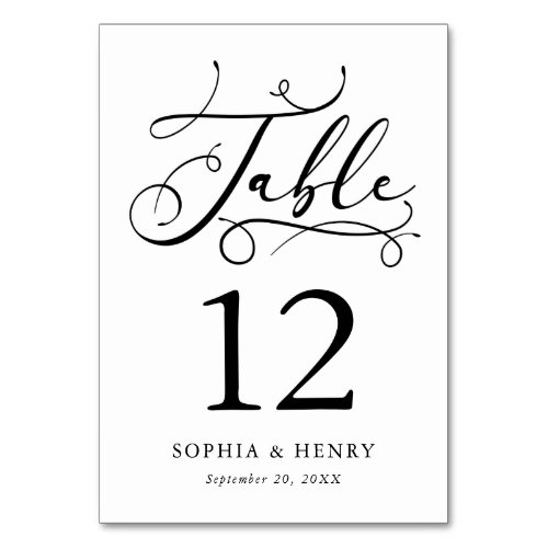 Black and White Whimsical Calligraphy Table Number