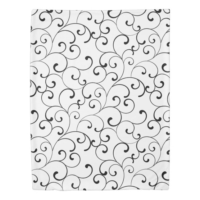 Black and White Whimsical Curls Pattern Duvet Cover (Front)