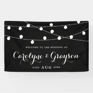Black and White Whimsical Fairy Lights Wedding Banner