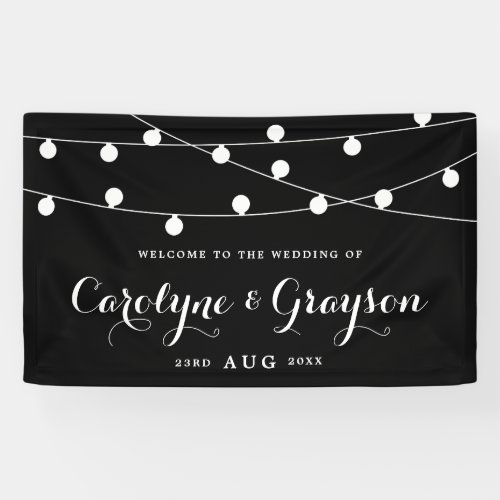 Black and White  Whimsical Fairy Lights Wedding Banner