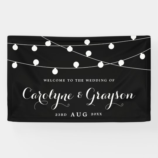 Black And White Whimsical Fairy Lights Wedding Banner Zazzle Com