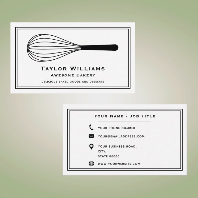 Black And White Whisk Bakery Baker Bake Shop Cafe Business Card (Creator Uploaded)