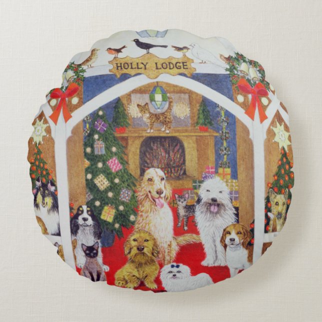 Black and white whiskers round pillow (Front)