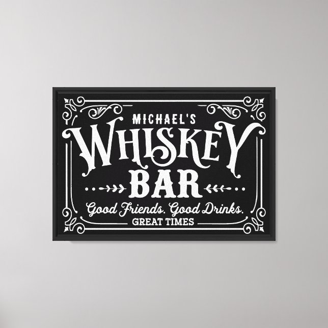 Black and White Whiskey Bar Canvas Print (Front)