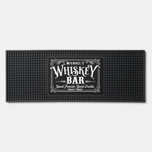Black and White Whiskey Bar Mat (Front)